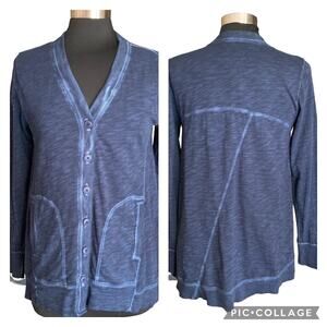 Elliott Lauren Navy Blue Washed Cotton Button Front Knit Cardigan SMALL